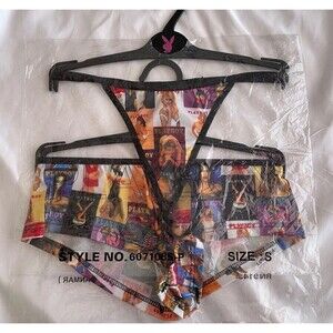 NWT Playboy Monogram G-String & Booty Short Set Vintage Matching Lingerie S/XS